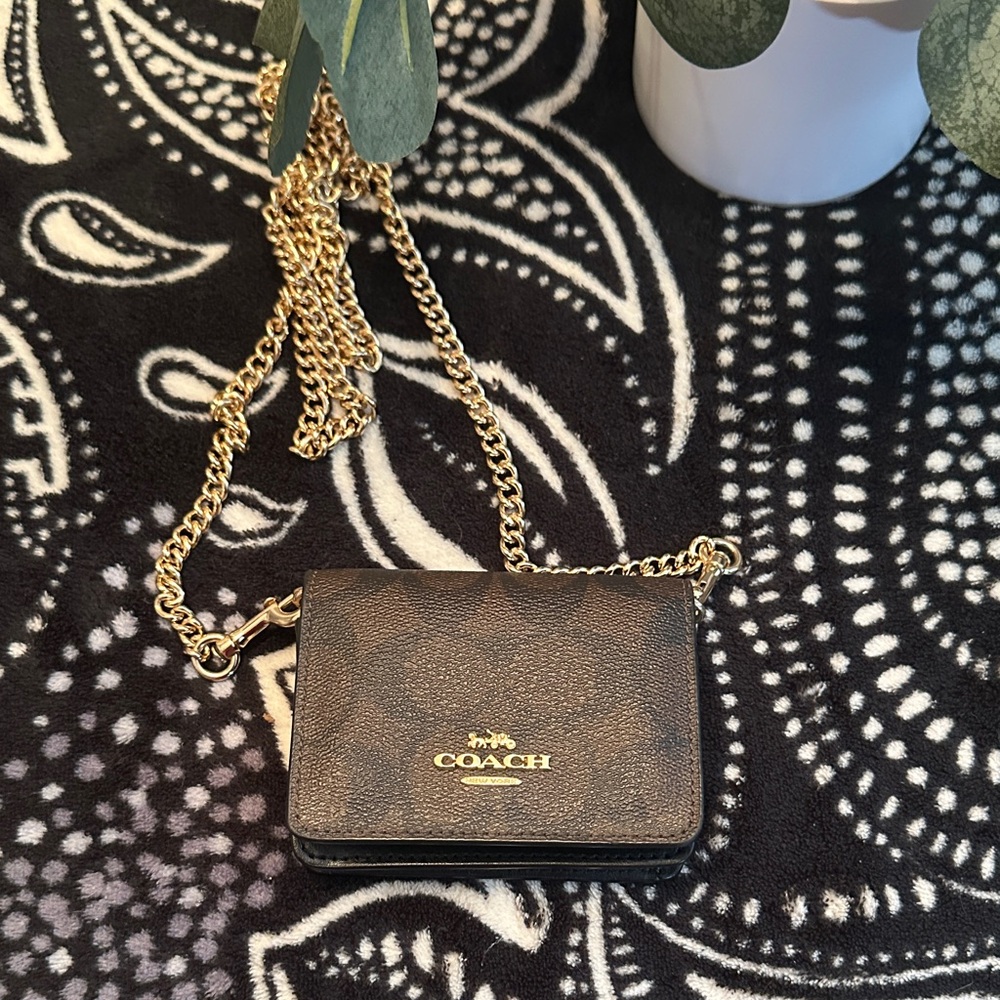 Coach Dark Brown Crossbody Bag with Gold Chain